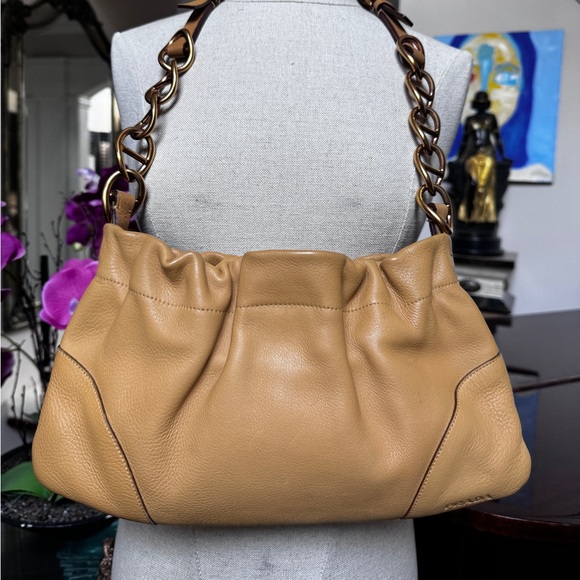 Prada Tan Leather Shoulder Bag Gold Chain Strap - Picture 1 of 16